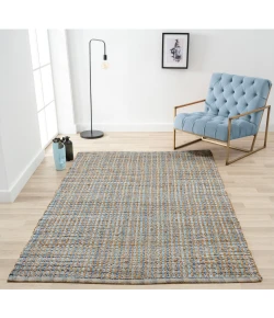 LR Home Natural Fiber Tan/Light Blue/Medium Blue 03305 5 ft. X 7 ft. 9 in. Rect. Rug