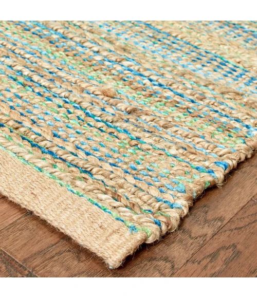 LR Home Natural Fiber Tan/Blue/Green 03313 10 ft. X 14 ft. Rect. Rug