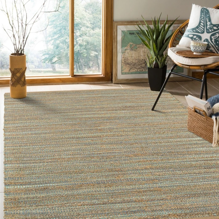 Rugs Town Fiber Tan/Teal/Gray 3314 10 ft. X 14 ft. Rect. Rug