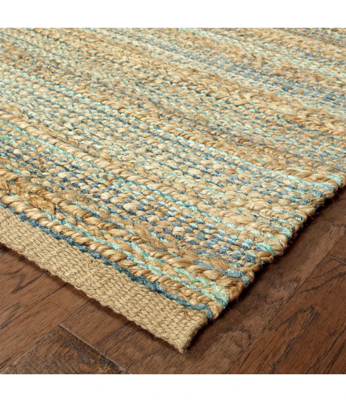 LR Home Natural Fiber Tan/Teal/Gray 03314 10 ft. X 14 ft. Rect. Rug