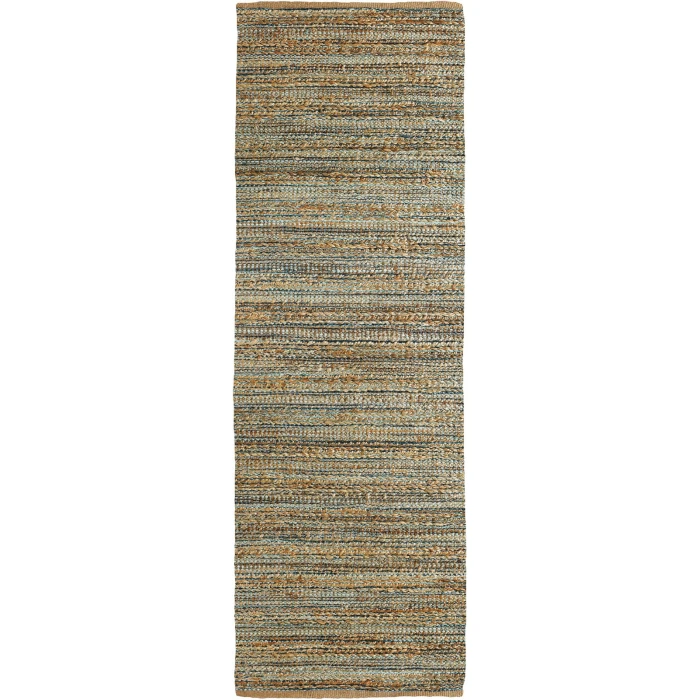 LR Home Natural Fiber Tan/Aqua Blue/Medium Blue 03337 2 ft. 6 in. X 7 ft. 9 in. Rect. Rug