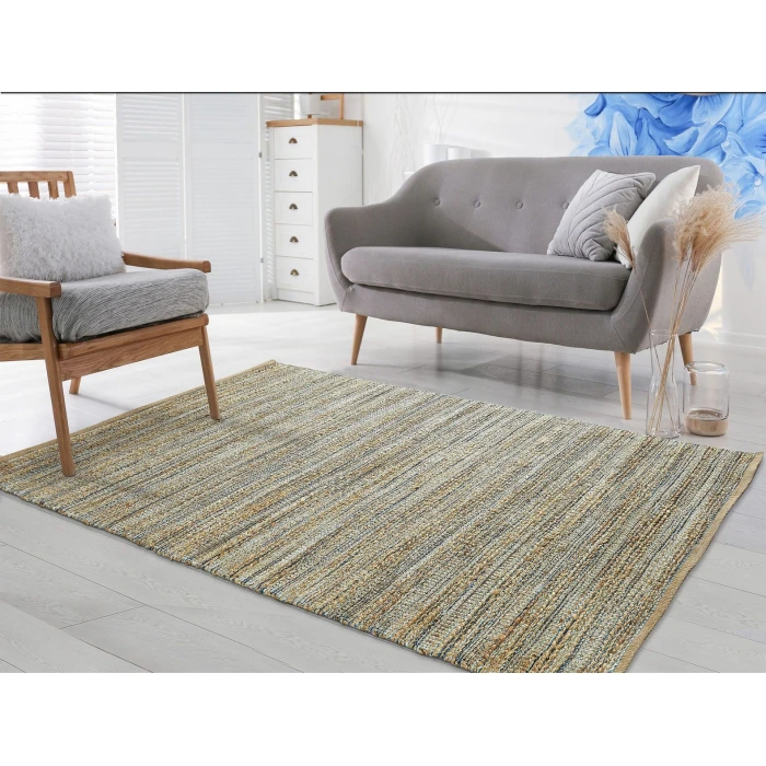 Rugs Town Fiber Tan/Aqua Blue/Medium Blue 3337 5 ft. X 7 ft. 9 in. Rect. Rug