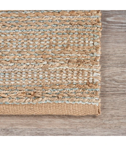 LR Home Natural Fiber Tan/Aqua Blue/Medium Blue 03337 5 ft. X 7 ft. 9 in. Rect. Rug