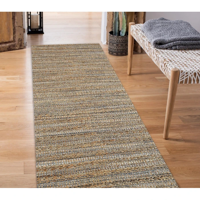 Rugs Town Fiber Natural Jute/Navy blue 3338 2 ft. 6 in. X 7 ft. 9 in. Rect. Rug