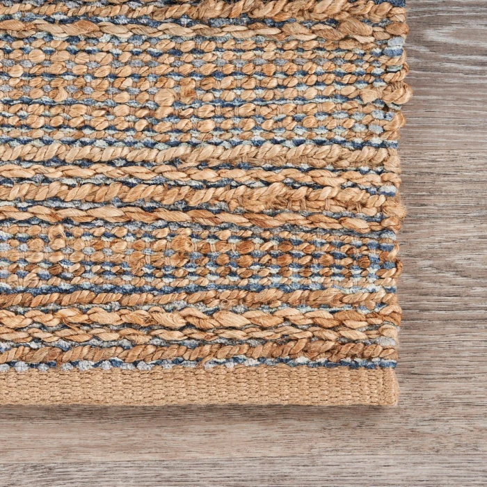 Rugs Town Fiber Natural Jute/Navy blue 3338 2 ft. 6 in. X 7 ft. 9 in. Rect. Rug
