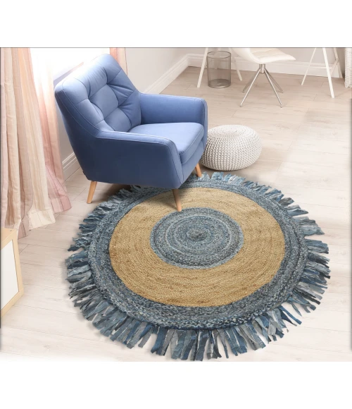 LR Home NATURAL FIBER 3380 Denim/ Blue 5'6" Round Rug