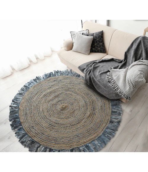 LR Home NATURAL FIBER 3384 Denim/ Blue 5'6" Round Rug