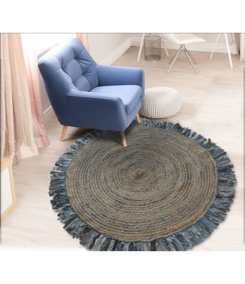 LR Home NATURAL FIBER 3384 Denim/ Blue 5'6" Round Rug