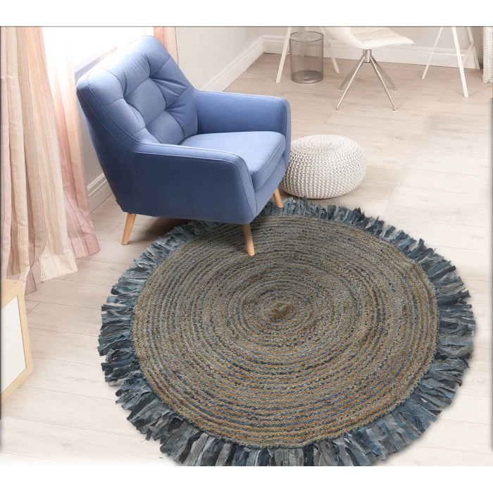 Rugs Town Fiber 3384 Denim/ Blue 5'6" Round Rug