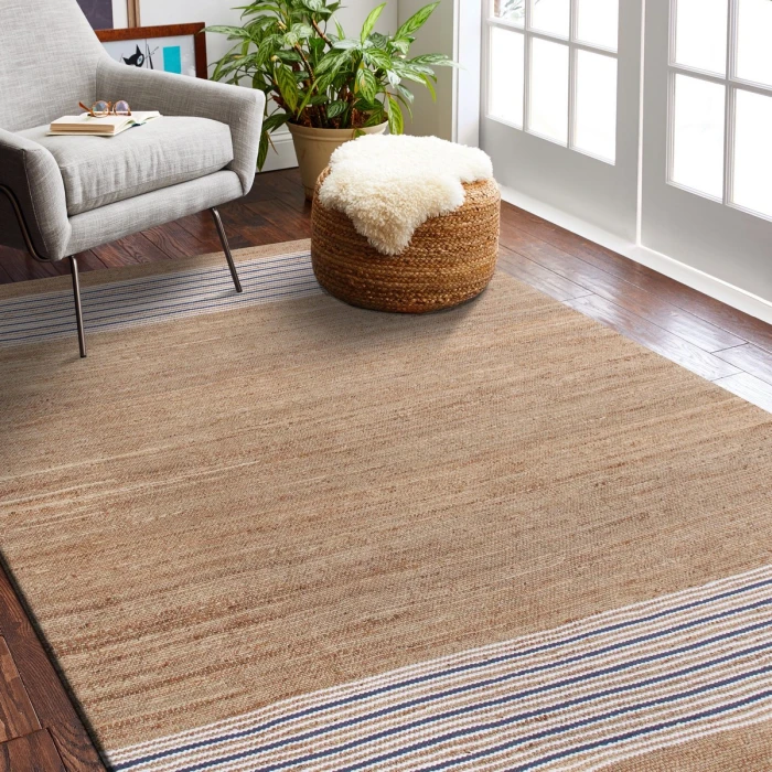 LR Home Hampton Tan/Blue/White 03392 7 ft. 9 in. X 9 ft. 9 in. Rect. Rug