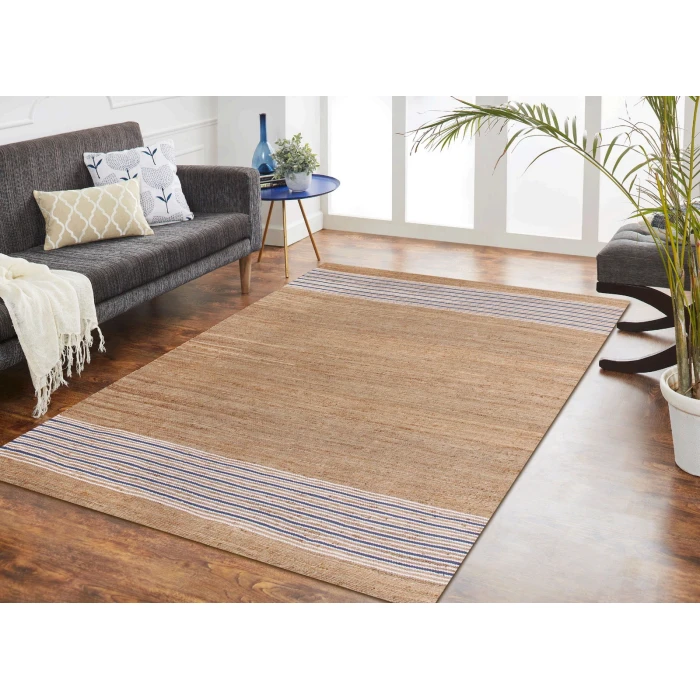 LR Home Hampton Tan/Blue/White 03392 7 ft. 9 in. X 9 ft. 9 in. Rect. Rug