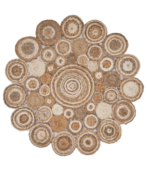 LR Home NATURAL FIBER 12039 Bleach/ Gray 7'-6" X 7'-6" Round Rug