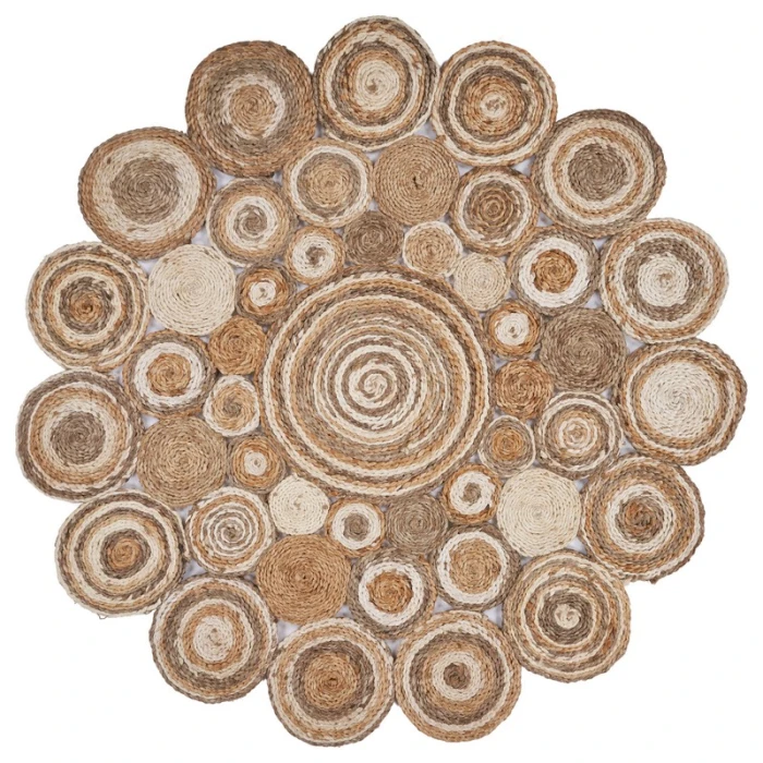 LR Home NATURAL FIBER 12039 Bleach/ Gray 7'-6" X 7'-6" Round Rug