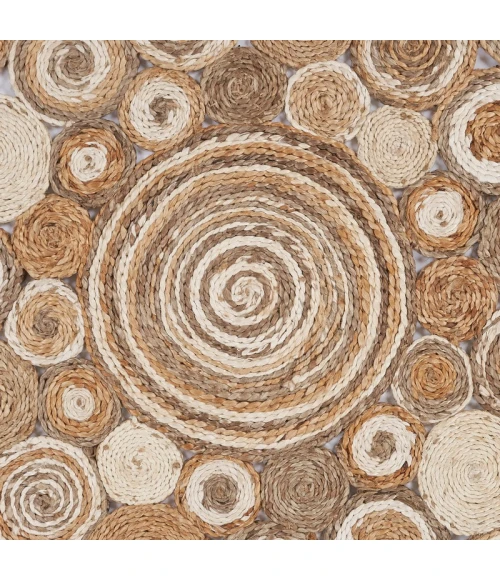 LR Home NATURAL FIBER 12039 Bleach/ Gray 7'-6" X 7'-6" Round Rug