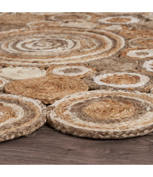 LR Home NATURAL FIBER 12039 Bleach/ Gray 7'-6" X 7'-6" Round Rug