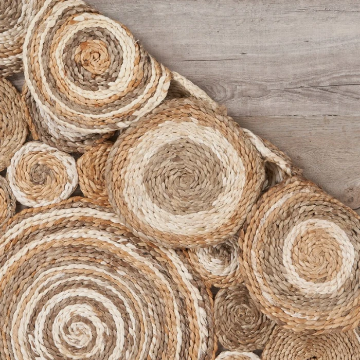 LR Home NATURAL FIBER 12039 Bleach/ Gray 7'-6" X 7'-6" Round Rug