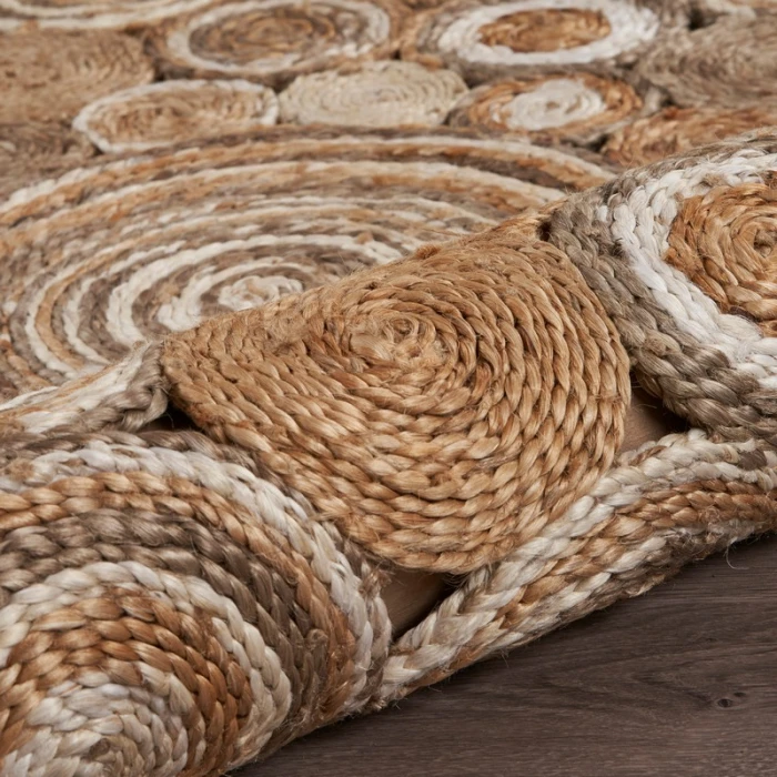 LR Home NATURAL FIBER 12039 Bleach/ Gray 7'-6" X 7'-6" Round Rug