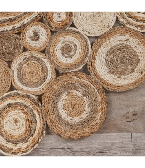 LR Home NATURAL FIBER 12039 Bleach/ Gray 7'-6" X 7'-6" Round Rug