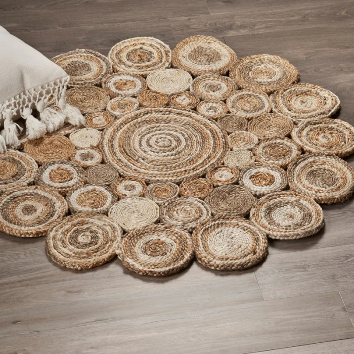 LR Home NATURAL FIBER 12039 Bleach/ Gray 7'-6" X 7'-6" Round Rug