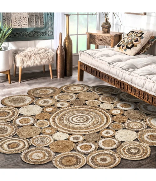 LR Home NATURAL FIBER 12039 Bleach/ Gray 7'-6" X 7'-6" Round Rug