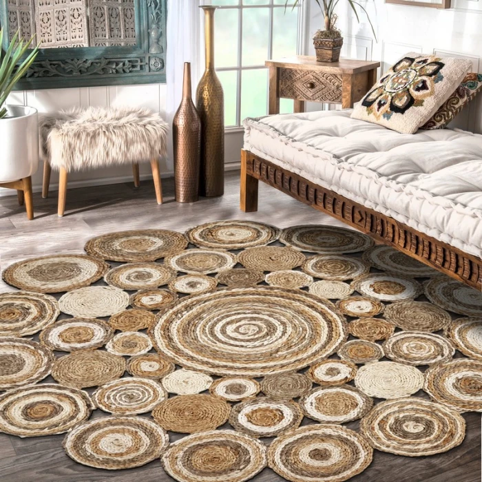 LR Home NATURAL FIBER 12039 Bleach/ Gray 7'-6" X 7'-6" Round Rug