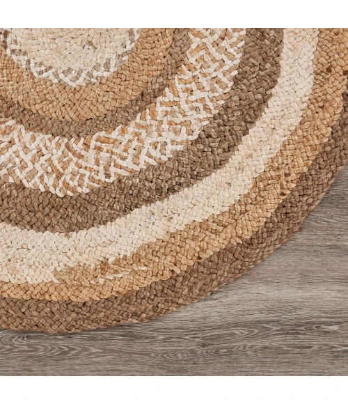 LR Home NATURAL FIBER 12041 Bleach/ Gray 4' X 4' Round Rug