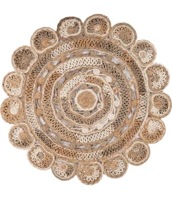 LR Home Natural Fiber 12042 Bleach/ Gray 4' X 4' Round Rug