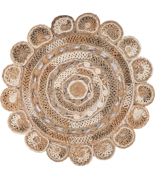 LR Home NATURAL FIBER 12042 Bleach/ Gray 7'-6" X 7'-6" Round Rug