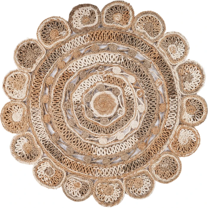 LR Home NATURAL FIBER 12042 Bleach/ Gray 6' Round Rug