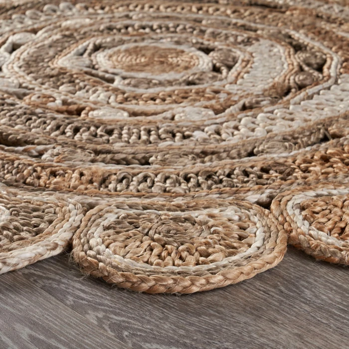 LR Home NATURAL FIBER 12042 Bleach/ Gray 6' Round Rug