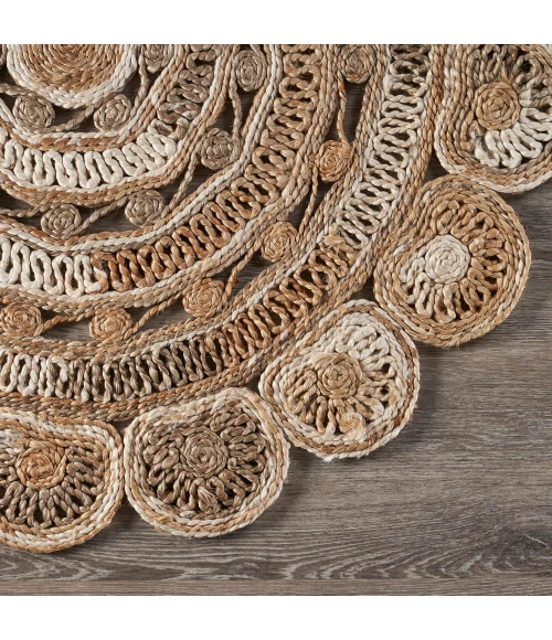 LR Home NATURAL FIBER 12042 Bleach/ Gray 7'-6" X 7'-6" Round Rug