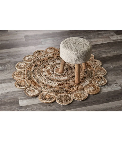 LR Home NATURAL FIBER 12042 Bleach/ Gray 7'-6" X 7'-6" Round Rug