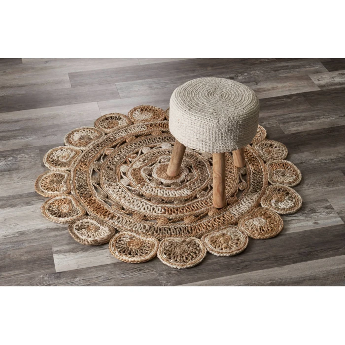 LR Home NATURAL FIBER 12042 Bleach/ Gray 6' Round Rug