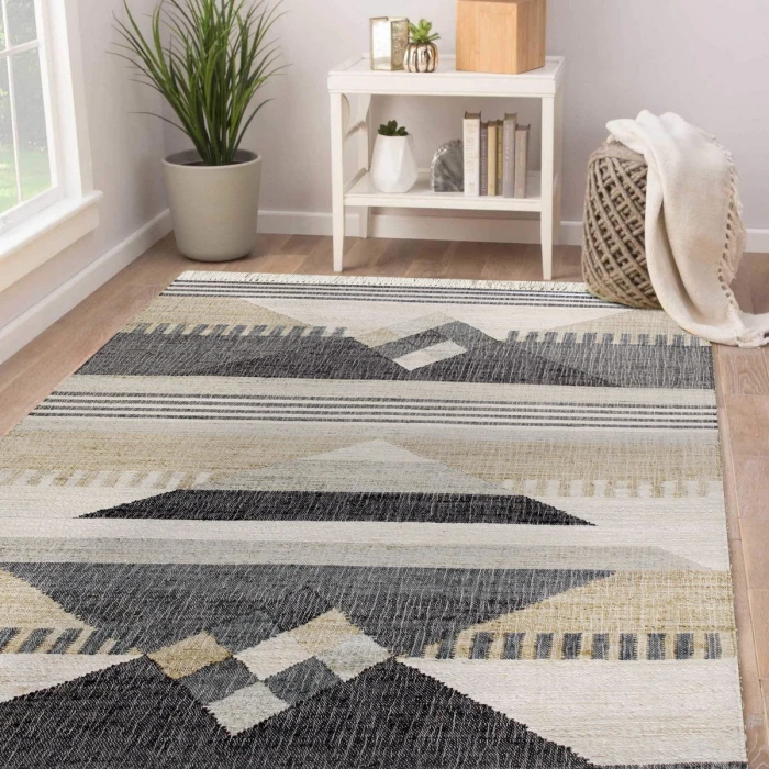 LR Home Nimroz Tan/Black/Blue/Gray/White 81984 6 ft. X 9 ft. Rect. Rug