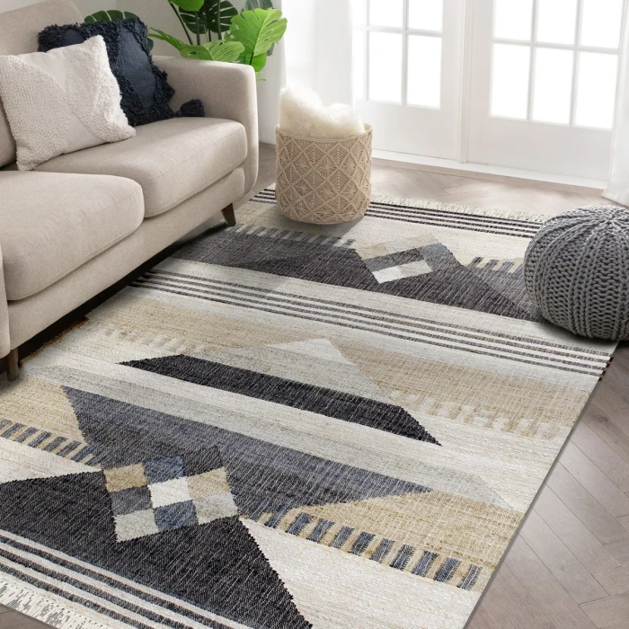 LR Home Nimroz Tan/Black/Blue/Gray/White 81984 6 ft. X 9 ft. Rect. Rug
