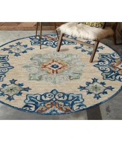 Rachel RUG-AX Beige/Blue 3 ft. Round Area Rug