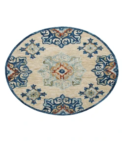 Rachel RUG-AX Beige/Blue 3 ft. Round Area Rug