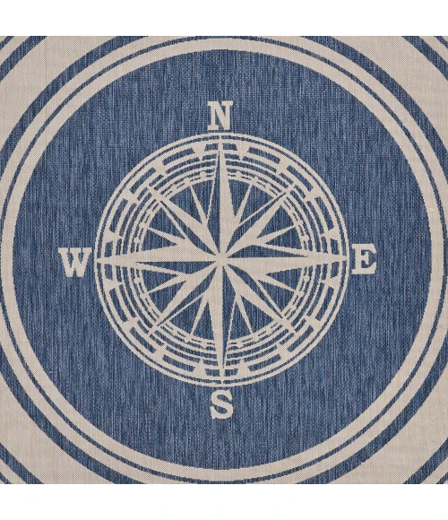 LR Home SEASIDE 81871 Azure/ White 7'-6" X 7'-6" Round Rug