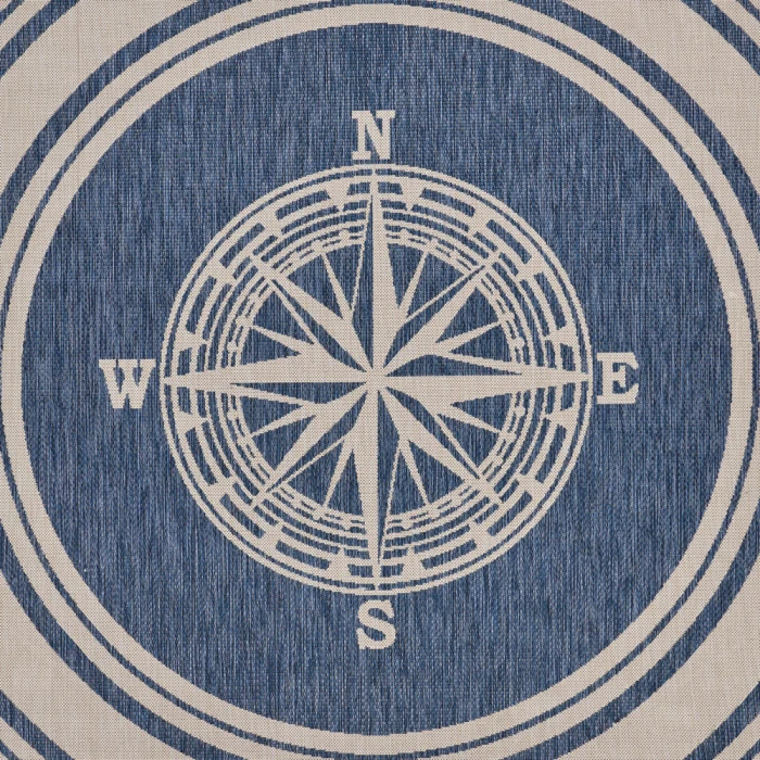 LR Home SEASIDE 81871 Azure/ White 7'-6" X 7'-6" Round Rug