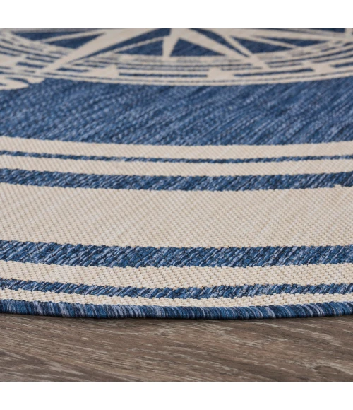 LR Home SEASIDE 81871 Azure/ White 7'-6" X 7'-6" Round Rug