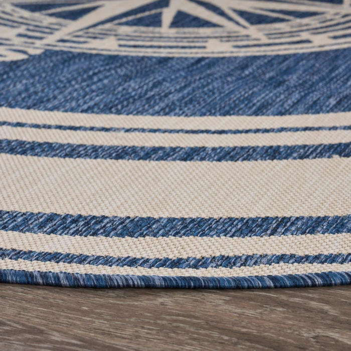 LR Home SEASIDE 81871 Azure/ White 7'-6" X 7'-6" Round Rug