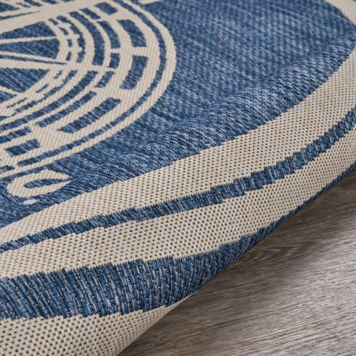 LR Home SEASIDE 81871 Azure/ White 7'-6" X 7'-6" Round Rug