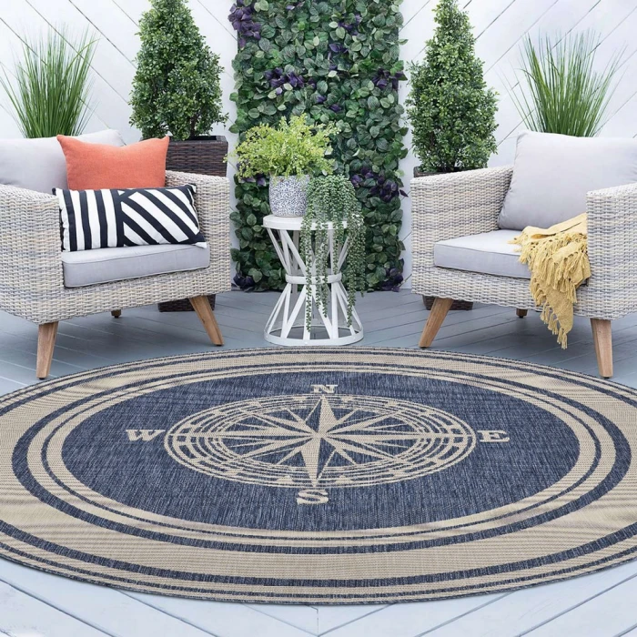 LR Home SEASIDE 81871 Azure/ White 7'-6" X 7'-6" Round Rug