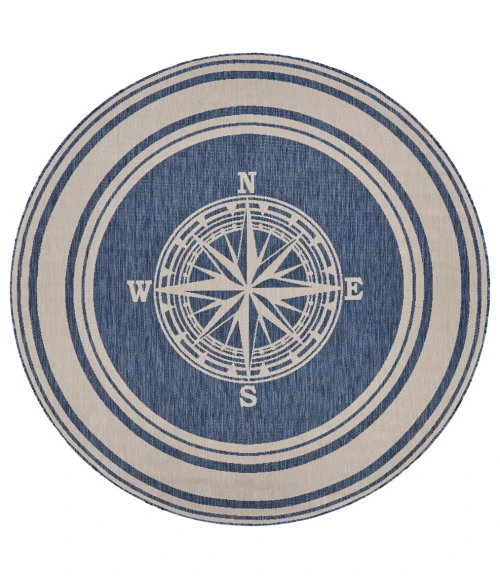 LR Home SEASIDE 81871 Azure/ White 7'-6" X 7'-6" Round Rug