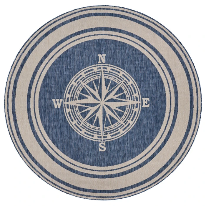LR Home SEASIDE 81871 Azure/ White 7'-6" X 7'-6" Round Rug