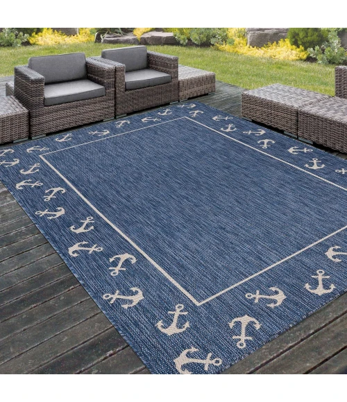 LR Home SEASIDE 81872 Azure/ White 5'-3" X 7'0 Rect. Rug