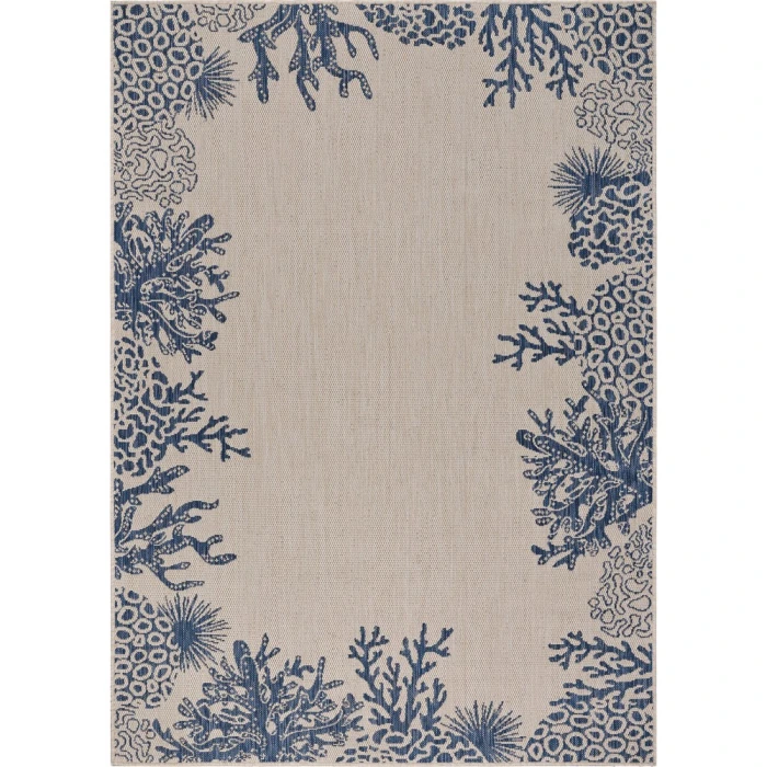 LR Home SEASIDE 81873 White/ Azure 5'-3" X 7'0 Rect. Rug