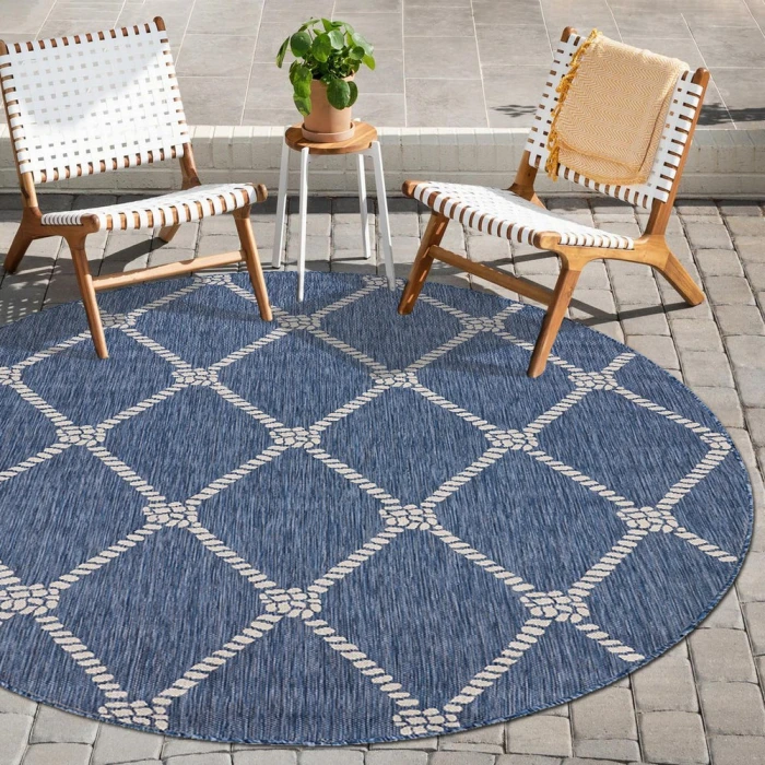 Rugs Town 81875 Azure/ White 7'-6" X 7'-6" Round Rug