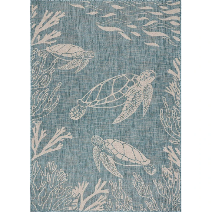 Rugs Town 81879 Aqua/ White 7'6" X 9'5 Rect. Rug