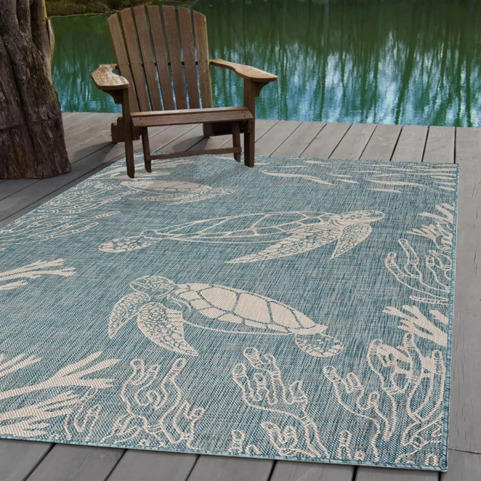Rugs Town 81879 Aqua/ White 7'6" X 9'5 Rect. Rug